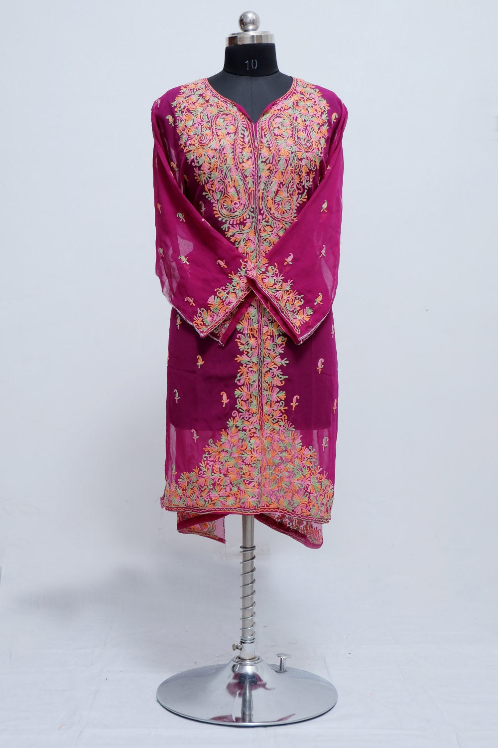 Purple Colour Aari Work Kurti With Front Back Thread