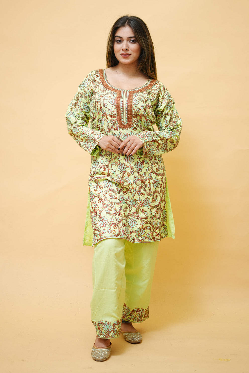 Aari Work Stitched Salwar Kameez With Heavy Jaal Pattern.