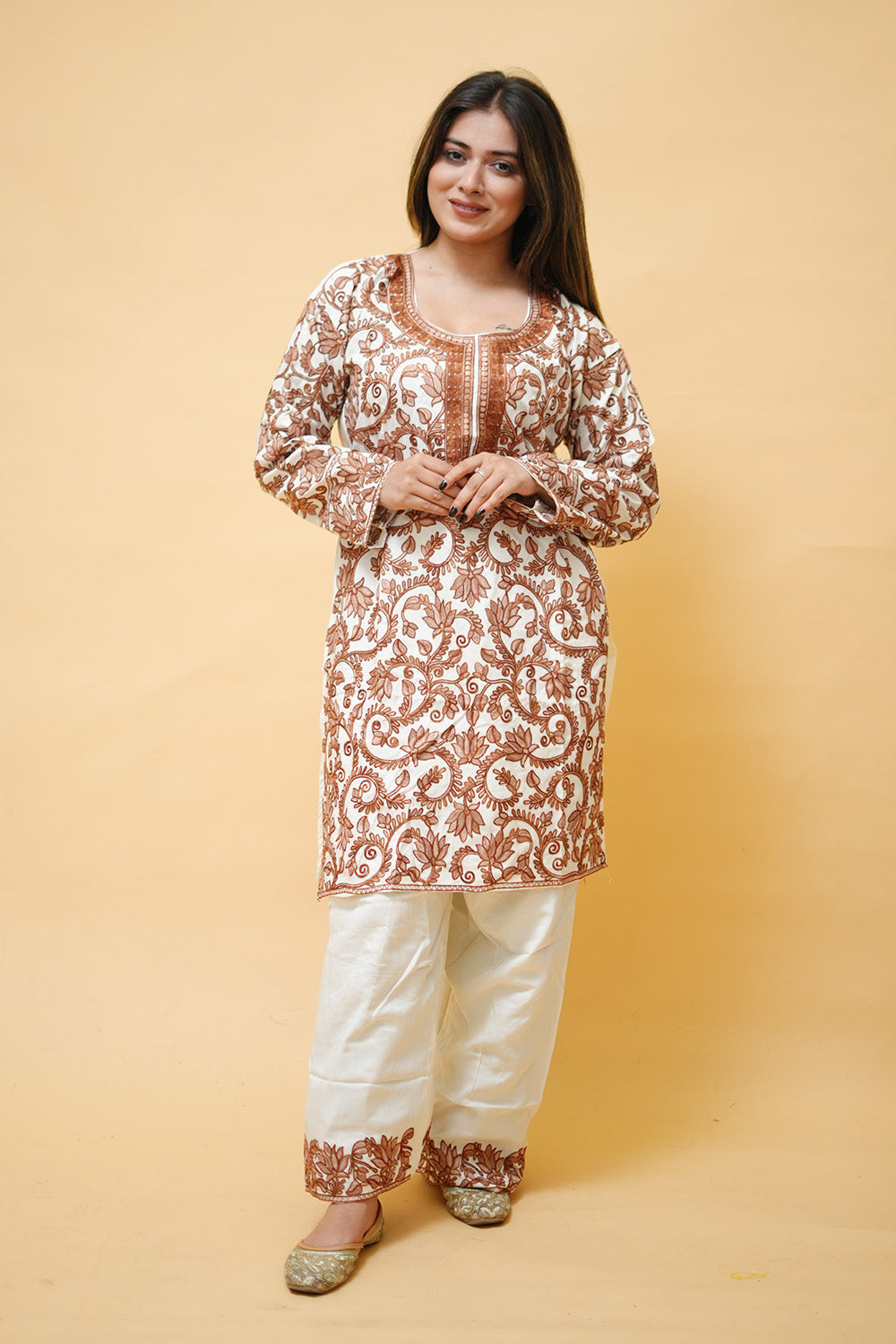 Aari Work Stitched Salwar Kameez With Heavy Jaal Pattern.