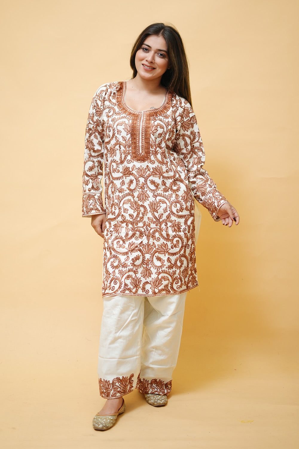 Aari Work Stitched Salwar Kameez With Heavy Jaal Pattern.