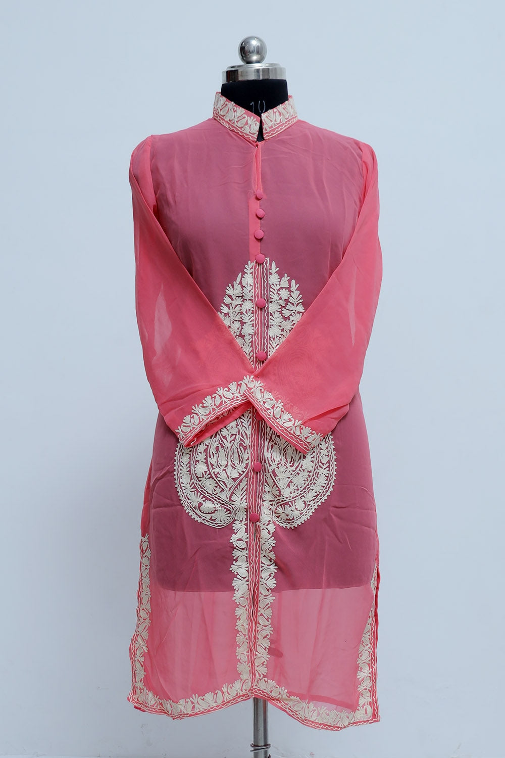 Alluring Pink Colour Georgette Kashmiri Aari Work Designer