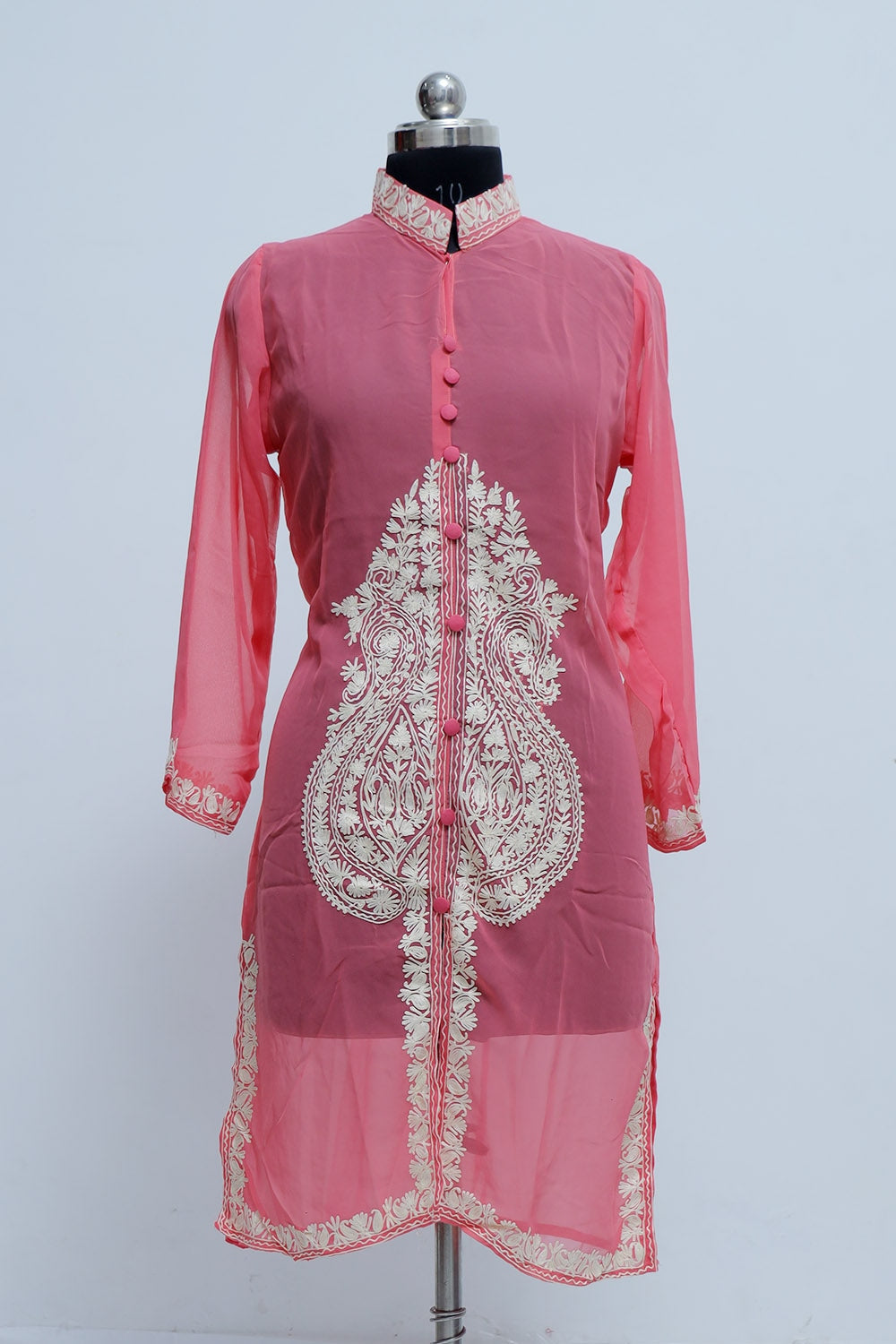 Alluring Pink Colour Georgette Kashmiri Aari Work Designer