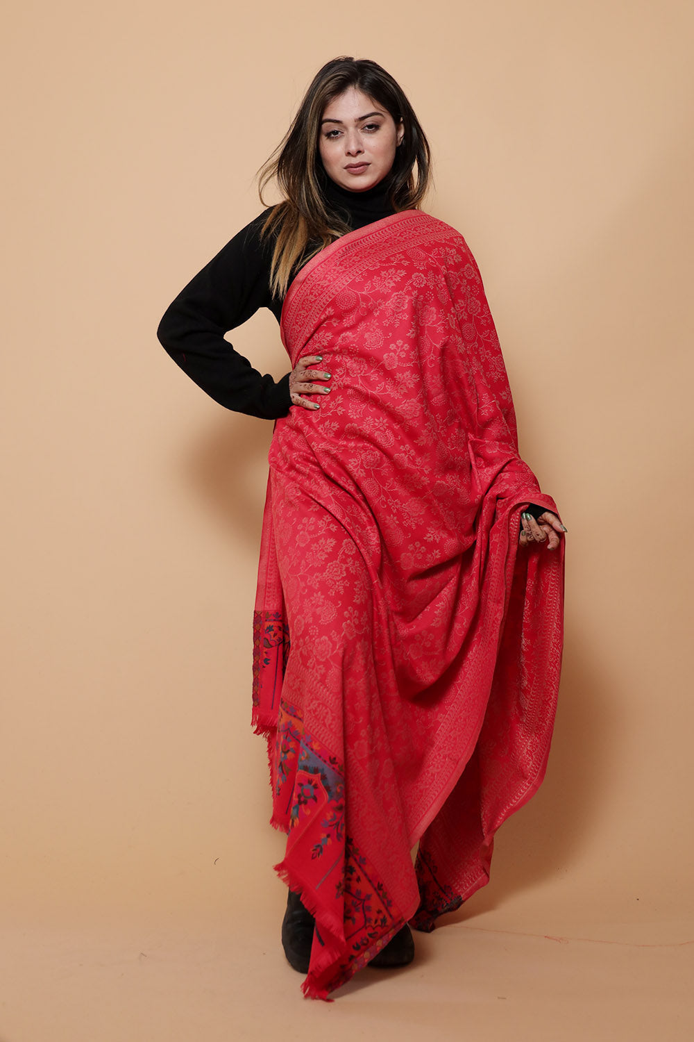 Attractive Red COLOUR KANI SHAWL WORK DEFINES ROYAL