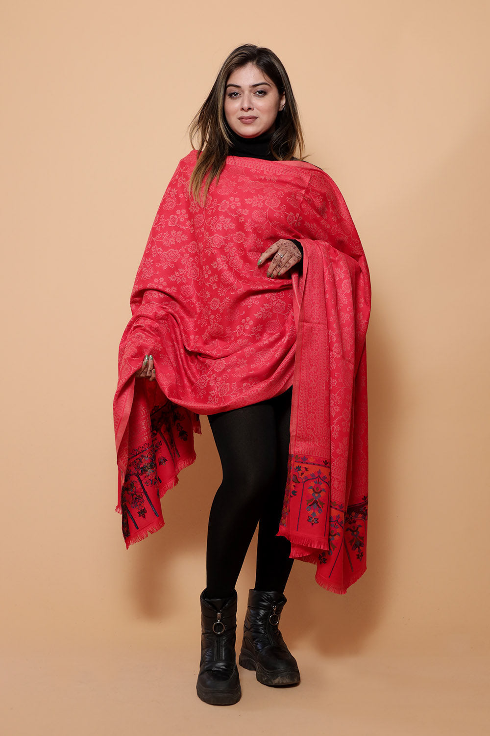 Attractive Red COLOUR KANI SHAWL WORK DEFINES ROYAL
