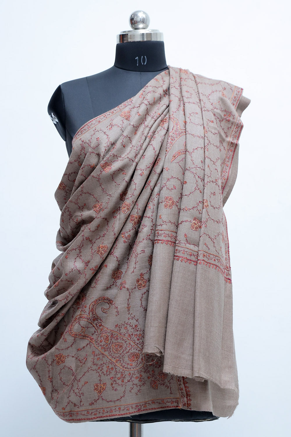 The Base Of Semi Pashmina Brown Colour Sozni Shawl With All