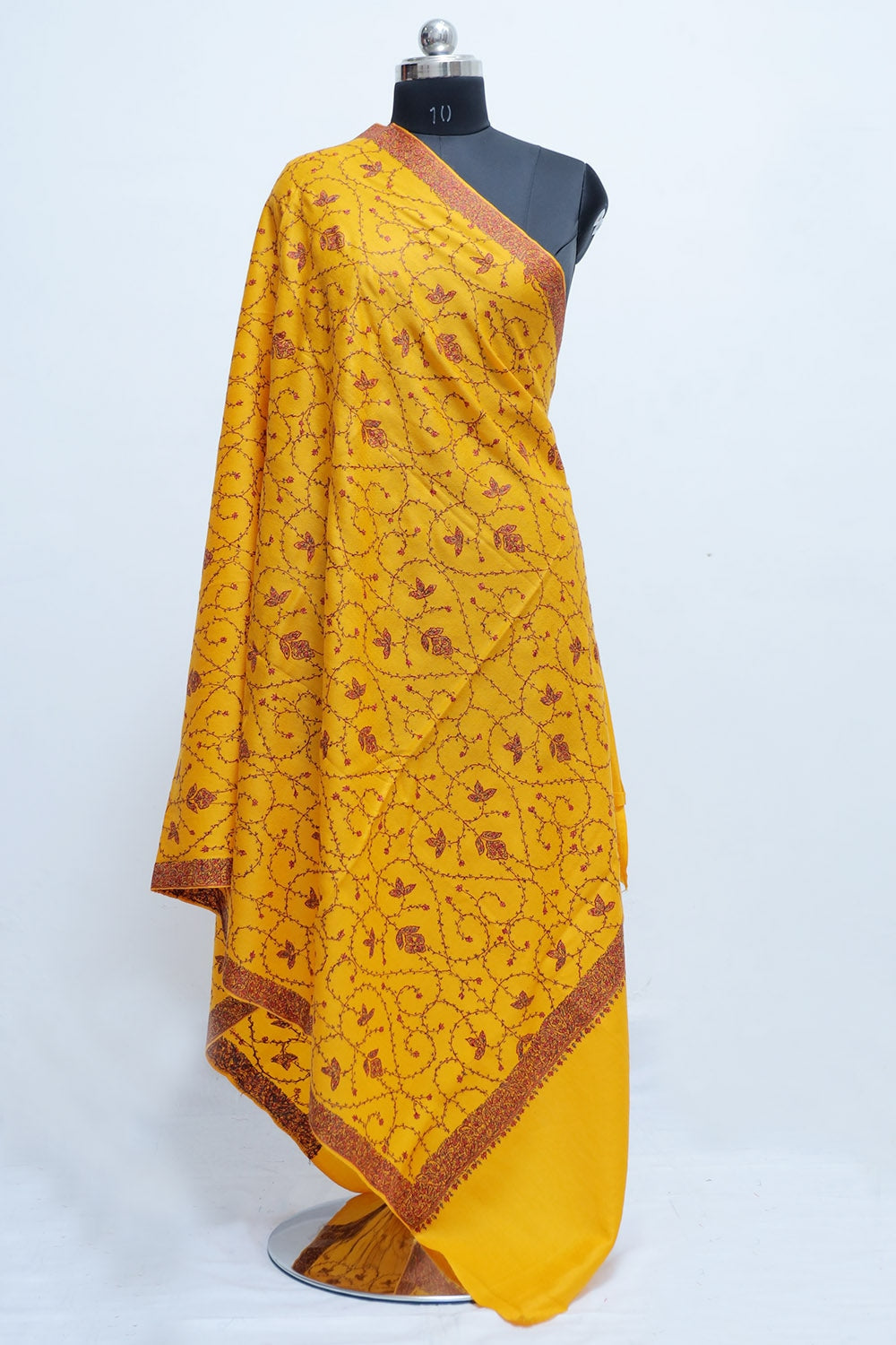 The Base Of Semi Pashmina Yellow Colour Sozni Shawl