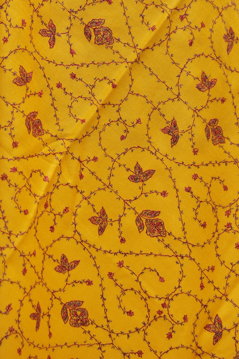 The Base Of Semi Pashmina Yellow Colour Sozni Shawl