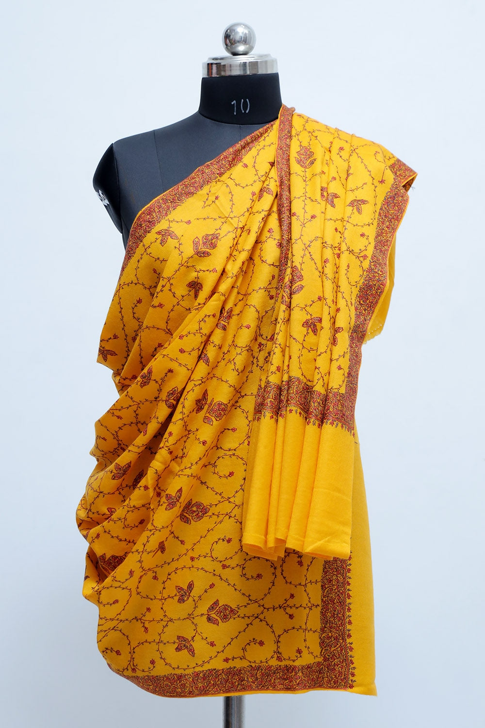 The Base Of Semi Pashmina Yellow Colour Sozni Shawl