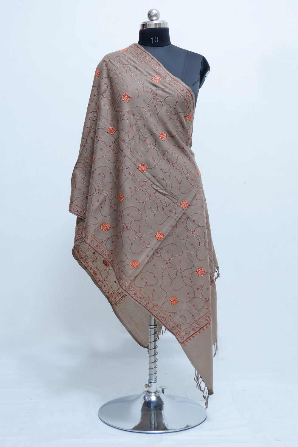 Beige Color Kashmiri Sozni Work Embroidered Stoles Enriched