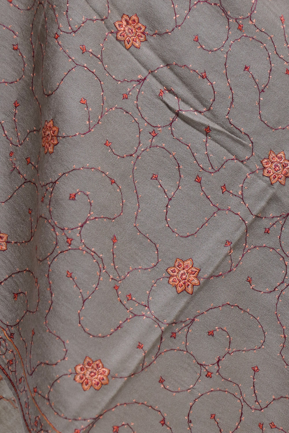 Beige Color Kashmiri Sozni Work Embroidered Stoles Enriched