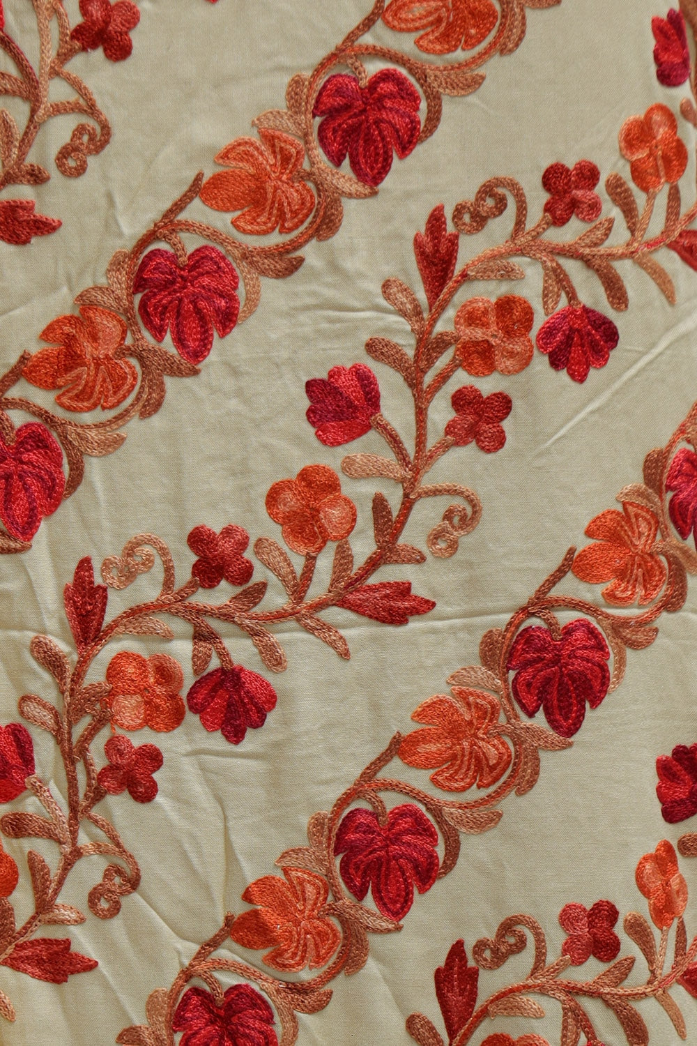 Beige Color Rayon Cotton Kashmiri Aari Work Unstitched Suit