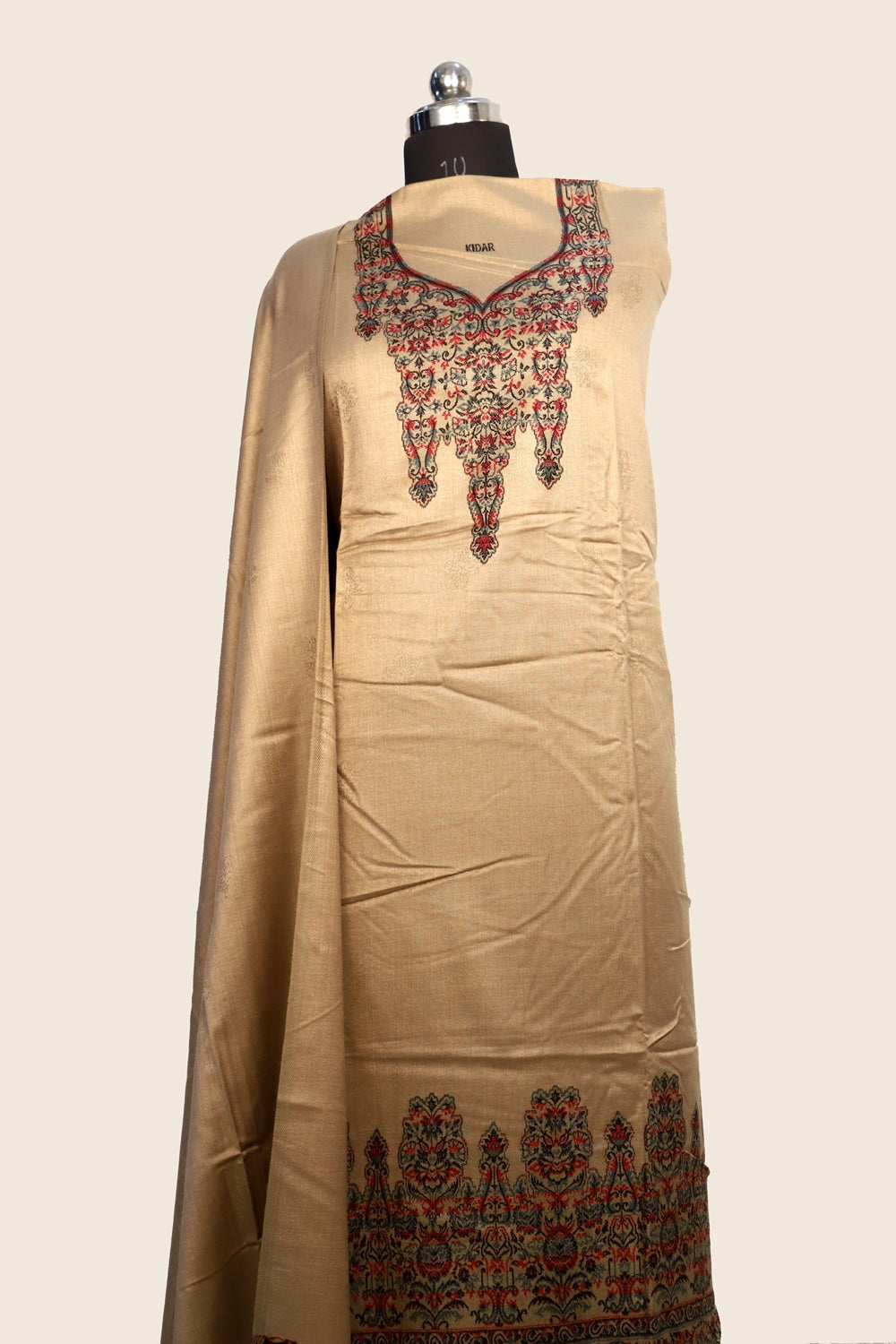 Beige Color Woolen Kashmiri Kani Work Unstitched Suit