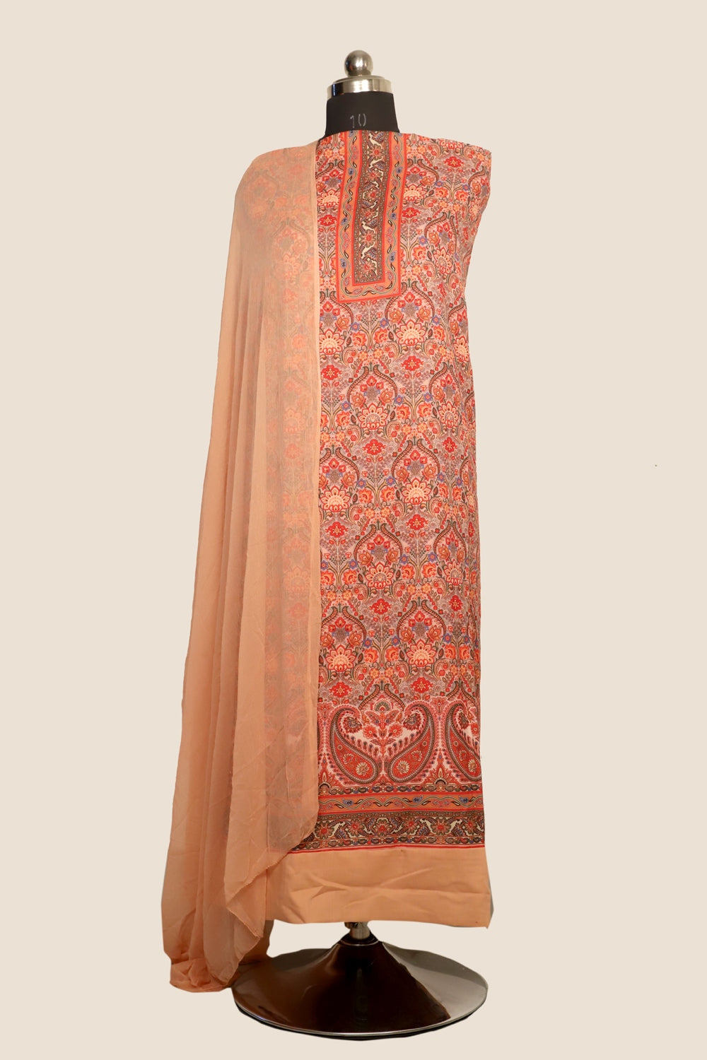 Beige Colour Cotton Kani Printer Unstitched Suit Fabric