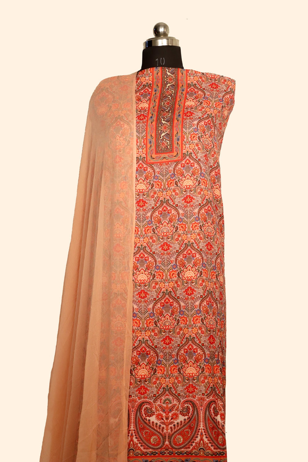 Beige Colour Cotton Kani Printer Unstitched Suit Fabric