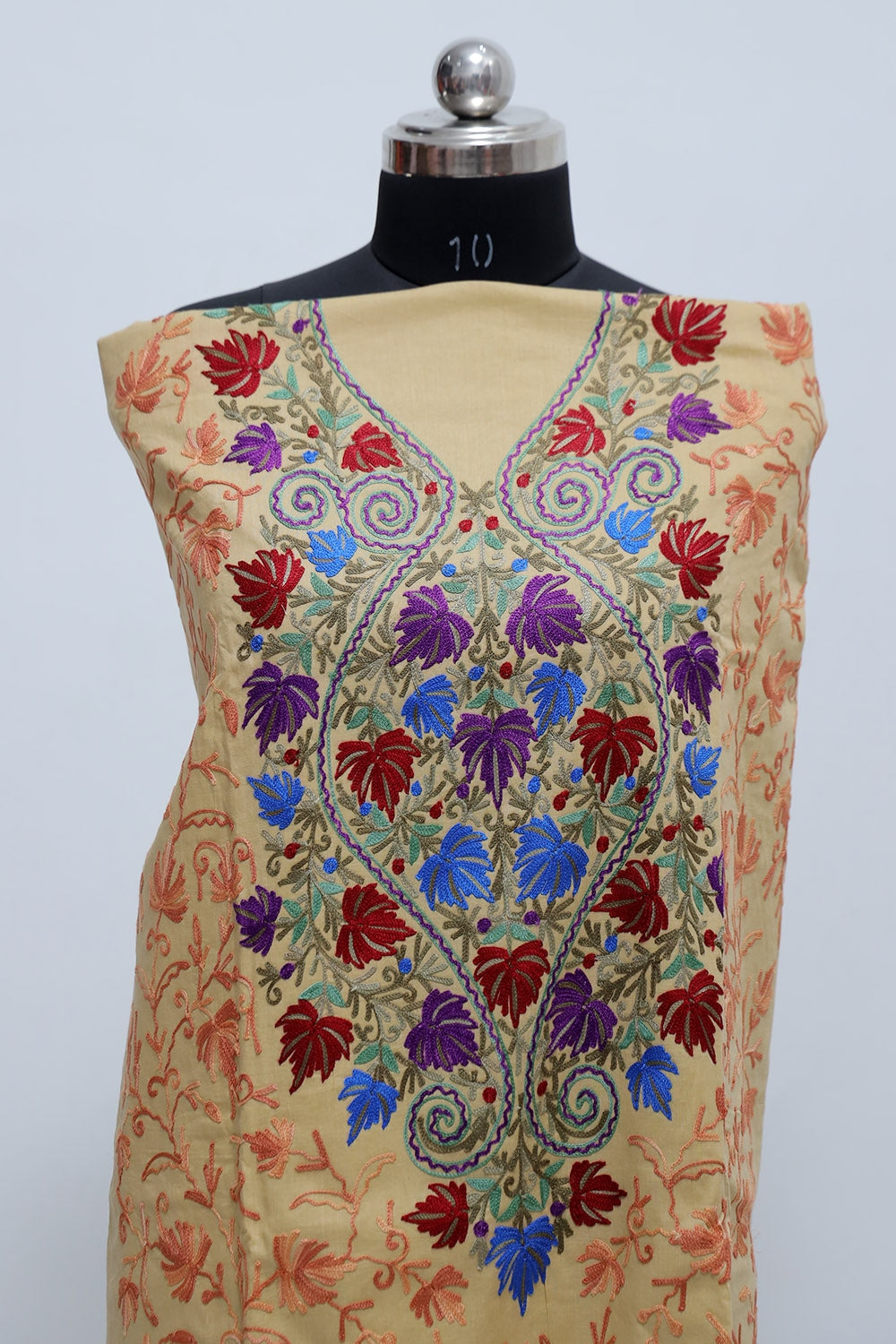 Beige Colour Designer With Beautiful Kashmiri Embroidery