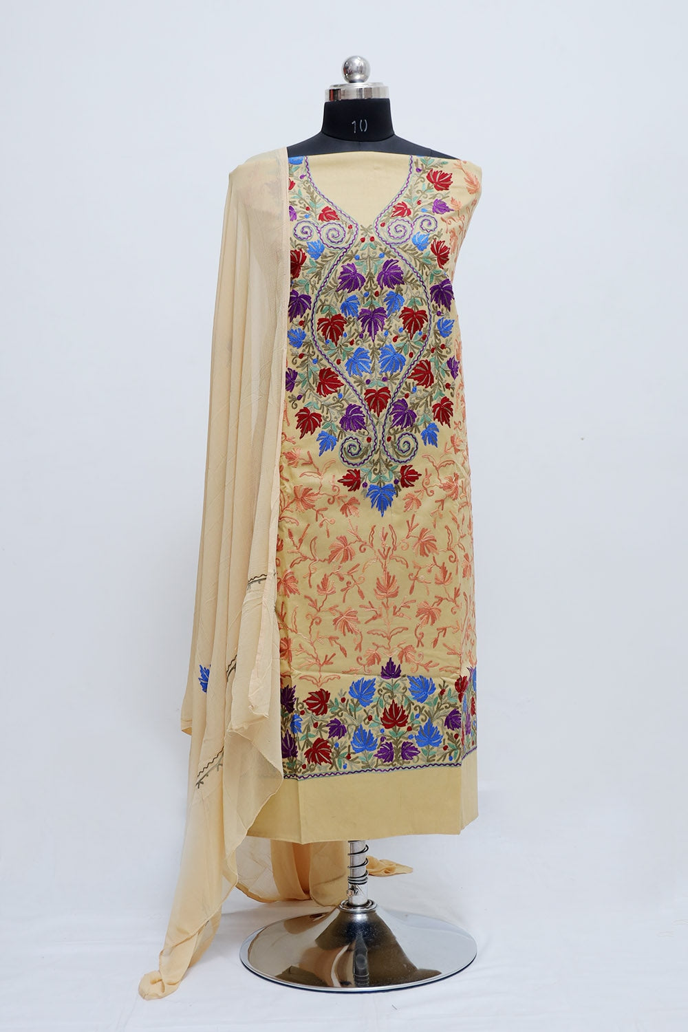 Beige Colour Designer With Beautiful Kashmiri Embroidery