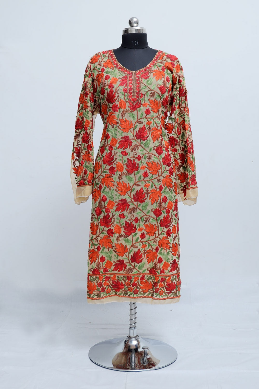 Beige Colour Georgette Semi Stitched Kashmiri Kurti