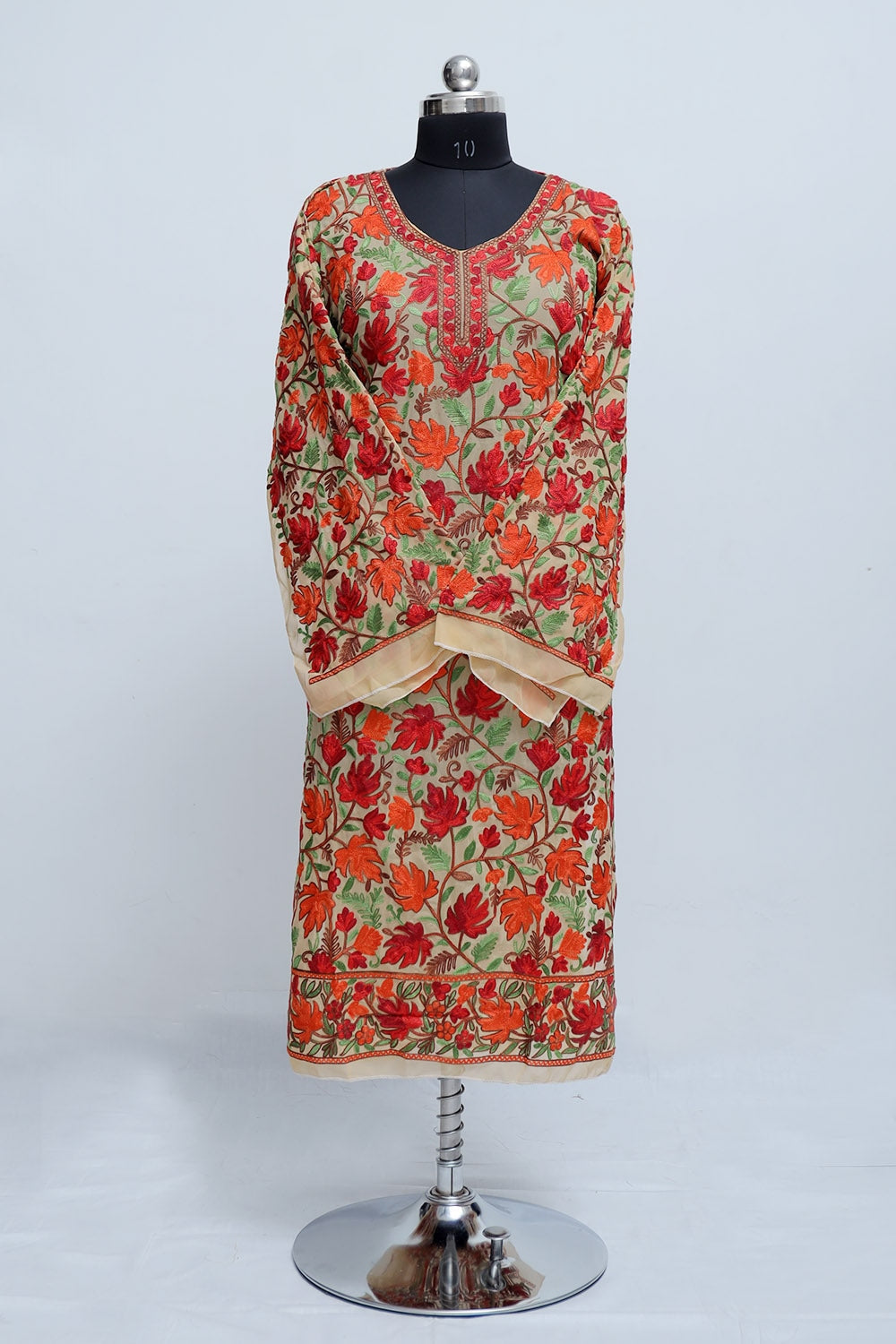 Beige Colour Georgette Semi Stitched Kashmiri Kurti