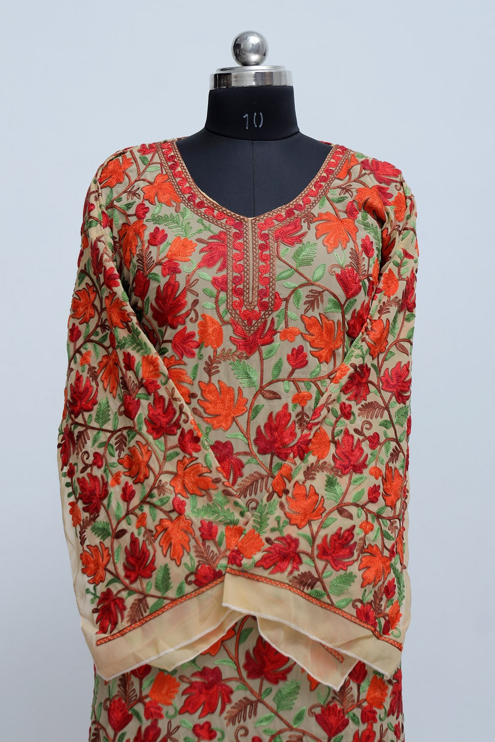 Beige Colour Georgette Semi Stitched Kashmiri Kurti