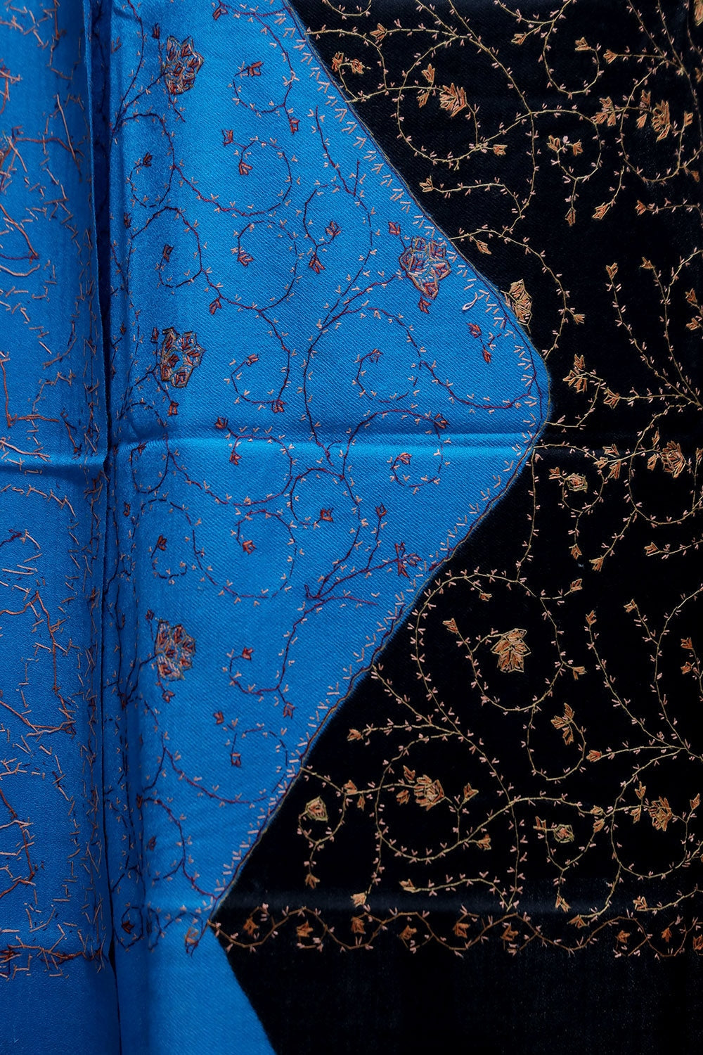 Black Blue Colour Kashmiri Sozni Work Shawl With Running