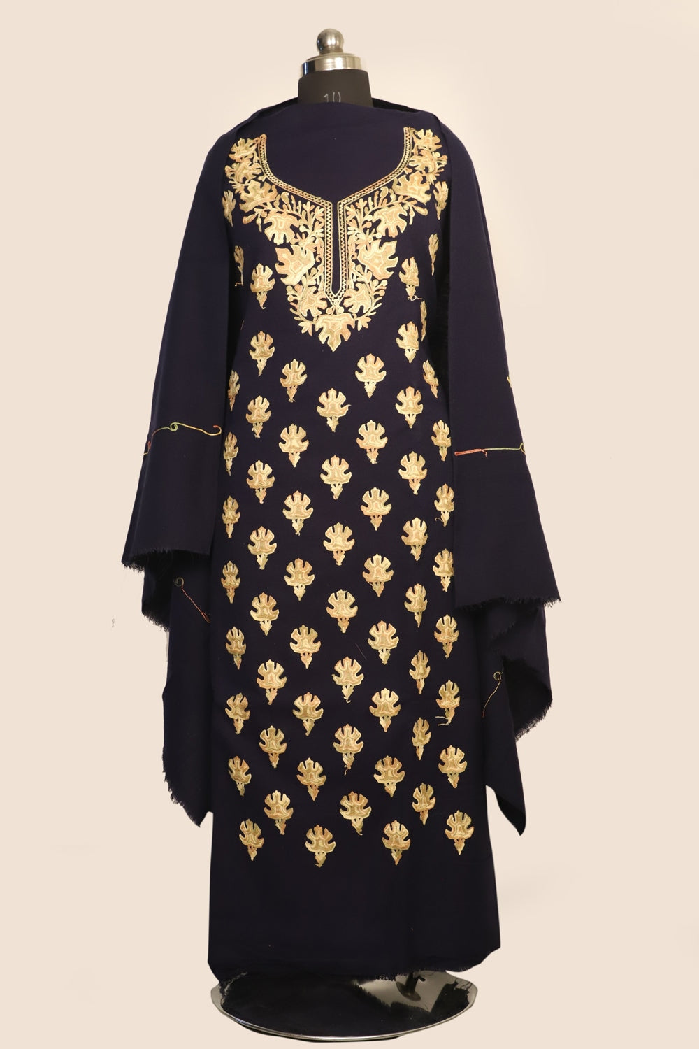 Navy Blue Color Kashmiri Woolen Aari Work Embroidered