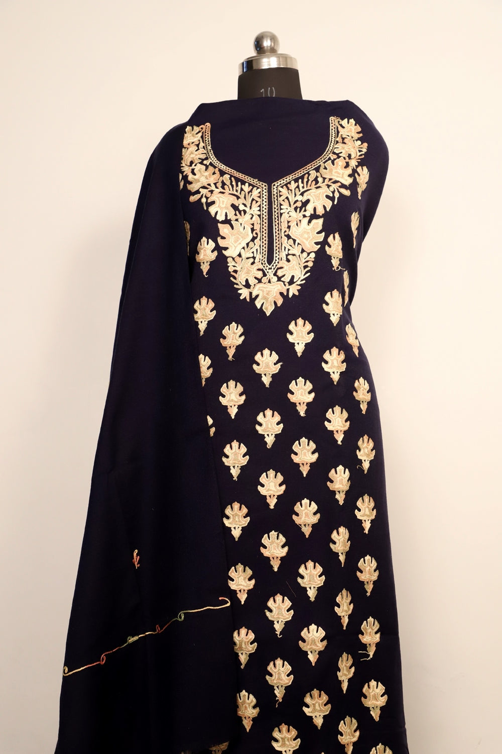 Navy Blue Color Kashmiri Woolen Aari Work Embroidered