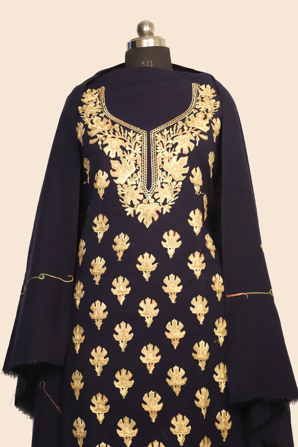 Navy Blue Color Kashmiri Woolen Aari Work Embroidered