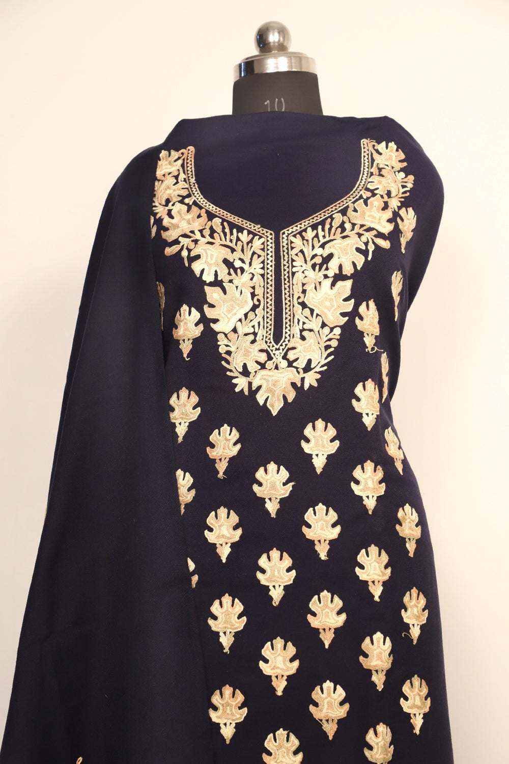 Navy Blue Color Kashmiri Woolen Aari Work Embroidered