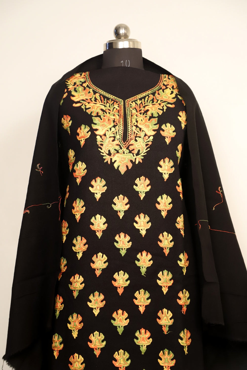 Black Color Kashmiri Woolen Aari Work Embroidered