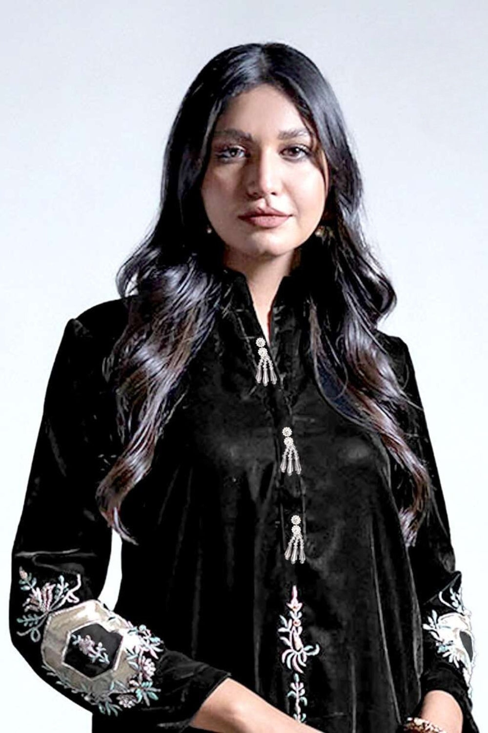 Black Color Winter Velvet Stitched Suit (Kurti With Pant)