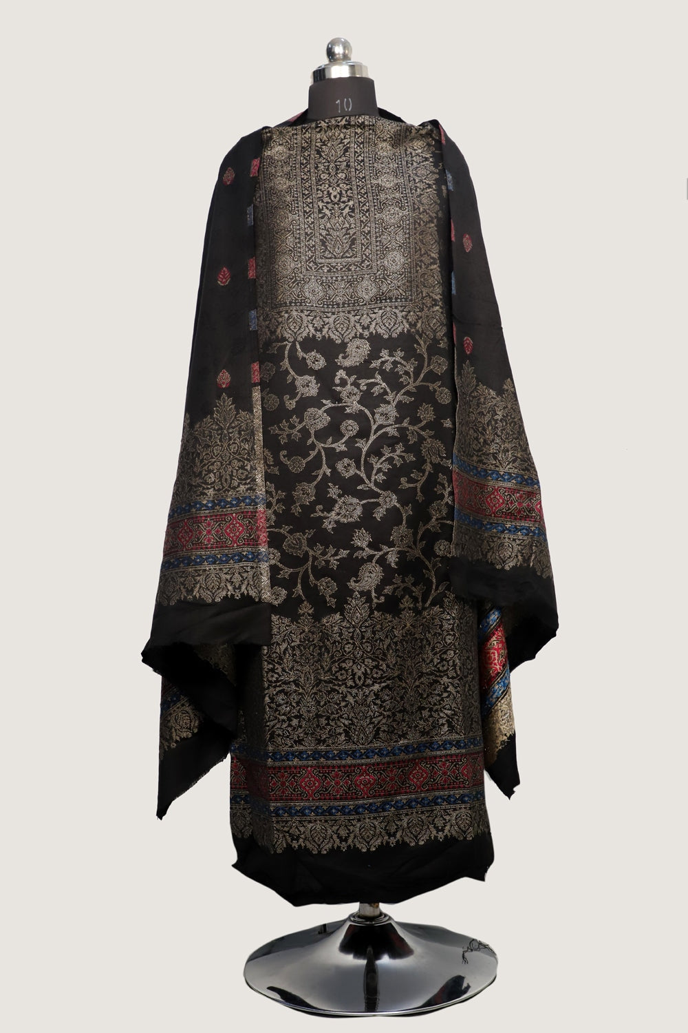 Black Color Woolen Kashmiri Kani Work Unstitched Suit