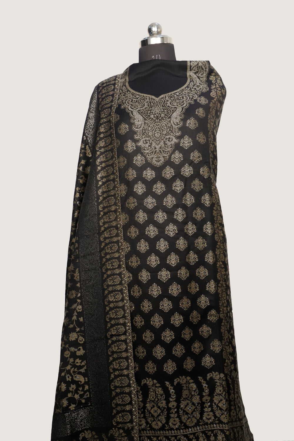 Black Color Woolen Kashmiri Kani Work Unstitched Suit