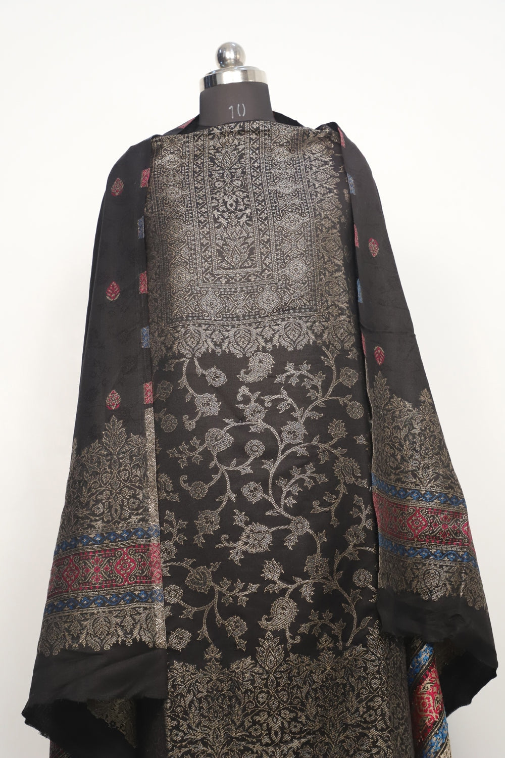 Black Color Woolen Kashmiri Kani Work Unstitched Suit