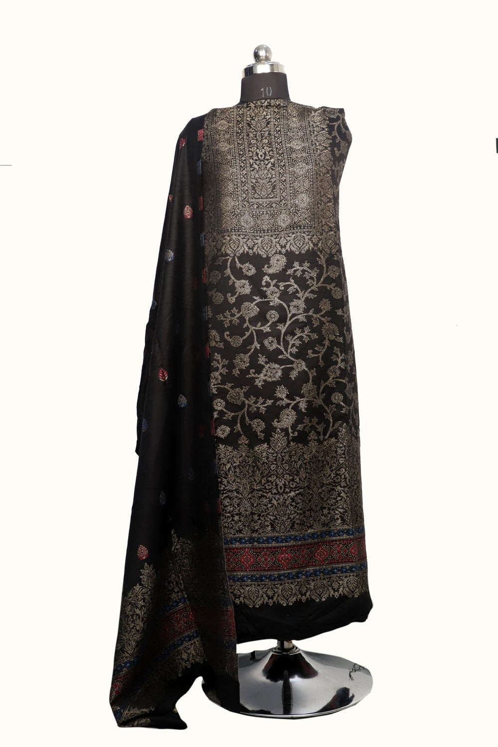 Black Color Woolen Kashmiri Kani Work Unstitched Suit