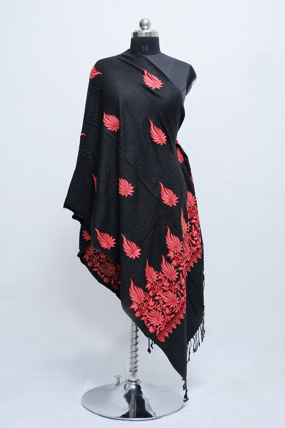 Black Colour Aari Work Embroidered Stole Embellished