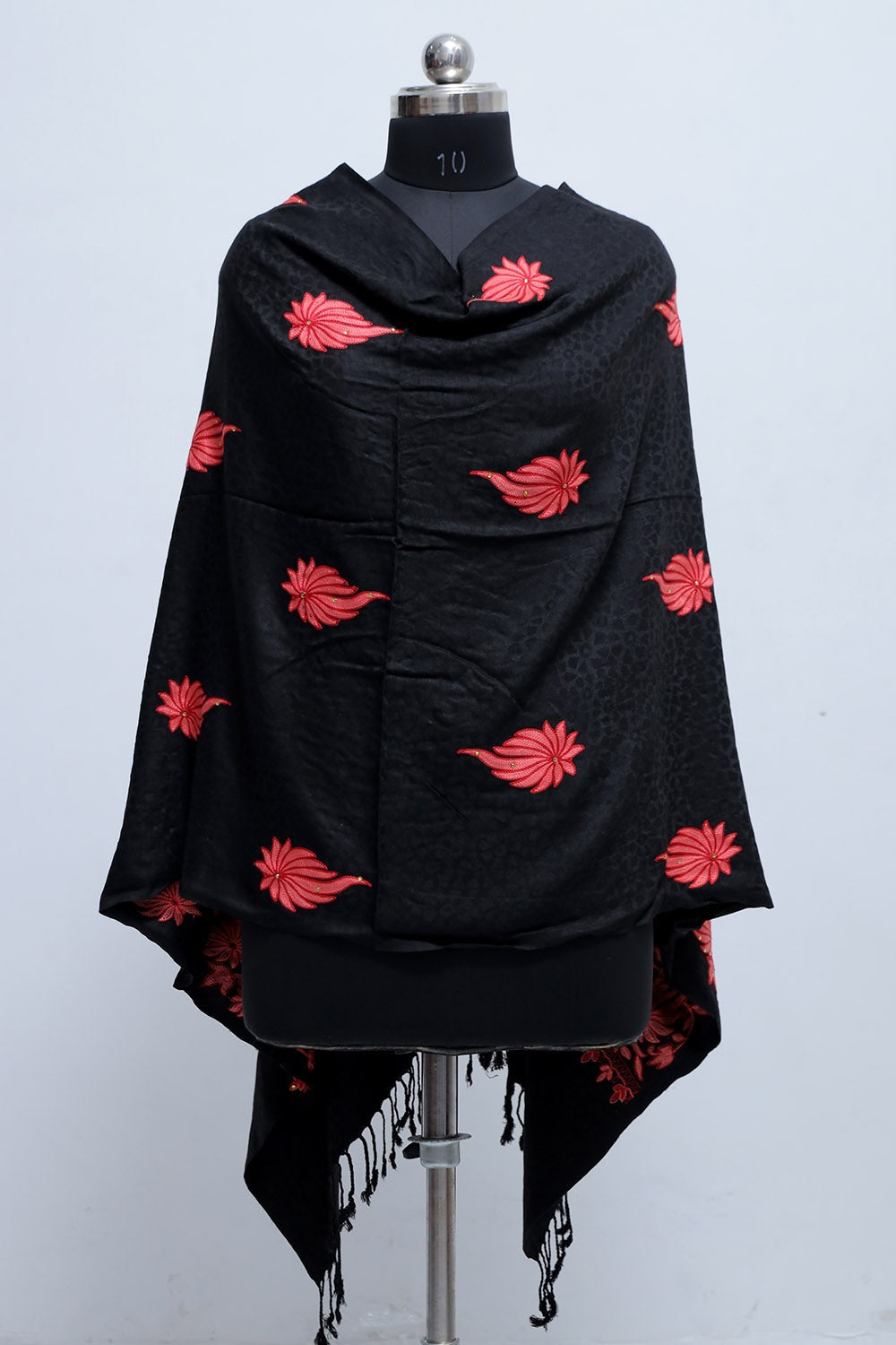 Black Colour Aari Work Embroidered Stole Embellished