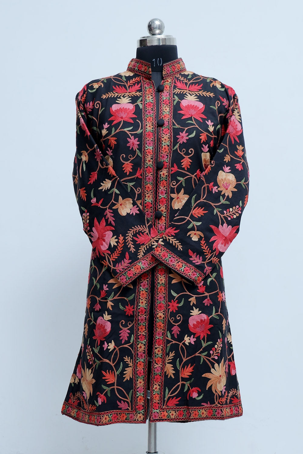 Black Colour Aari Work Multicoloured Embroidered Jacket