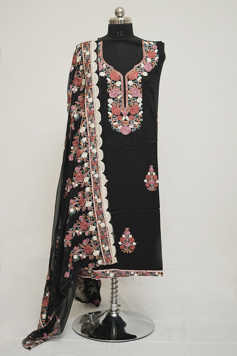Black Colour Aari Work Salwar Kameez With Neckline Pattern