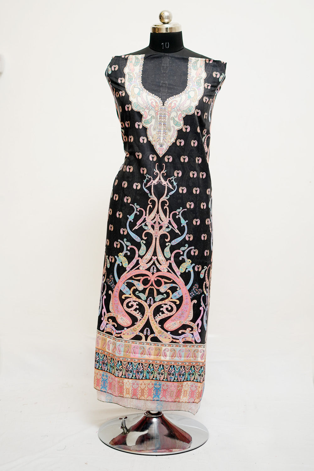 Black Colour Cotton Kani Printed Unstitched Suit Fabric