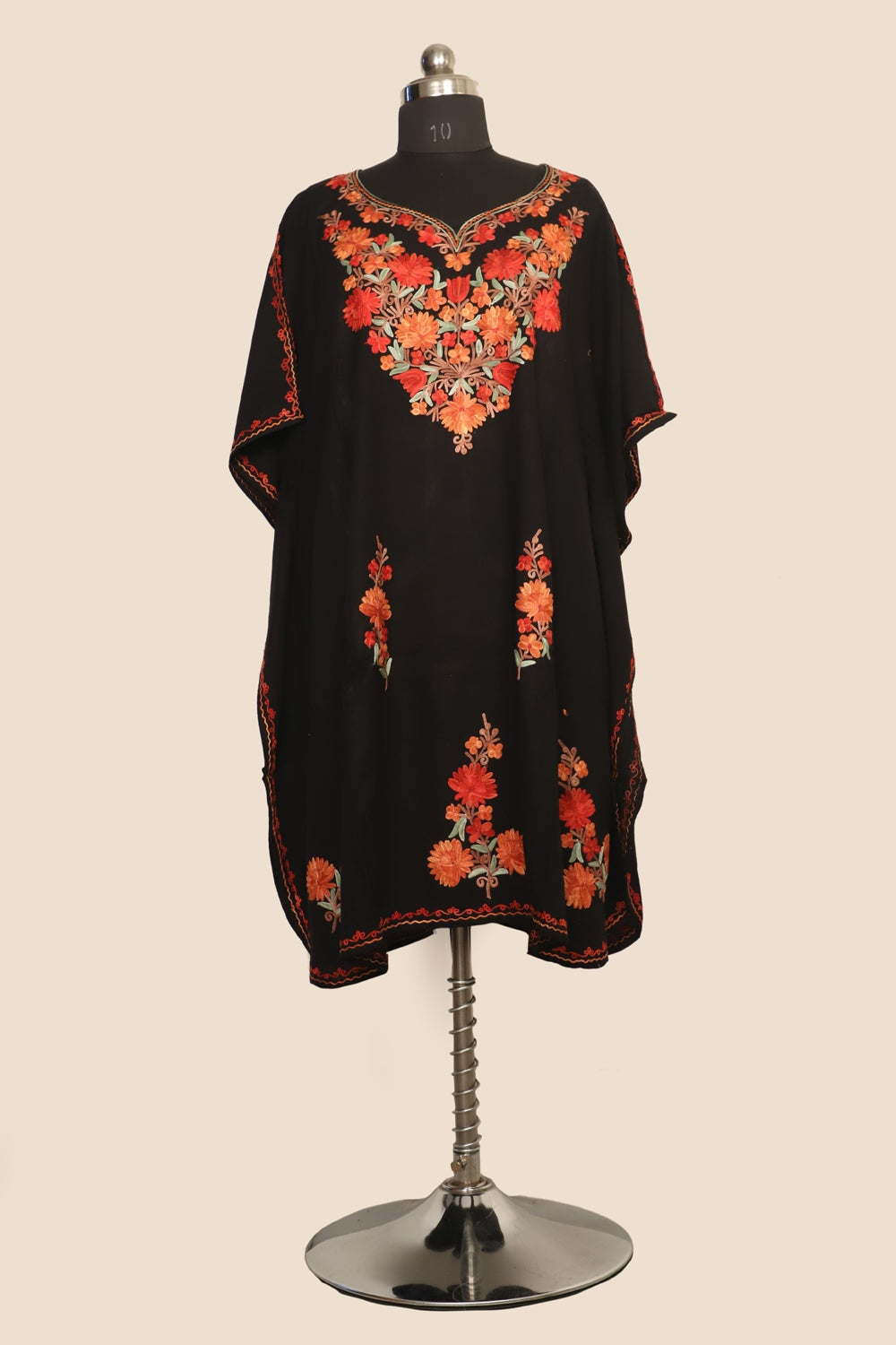 Cotton Kaftan with Kashmiri Aari Embroidery – Hand Embroidered Kashmiri Kaftan Dress for Women - Light Blue