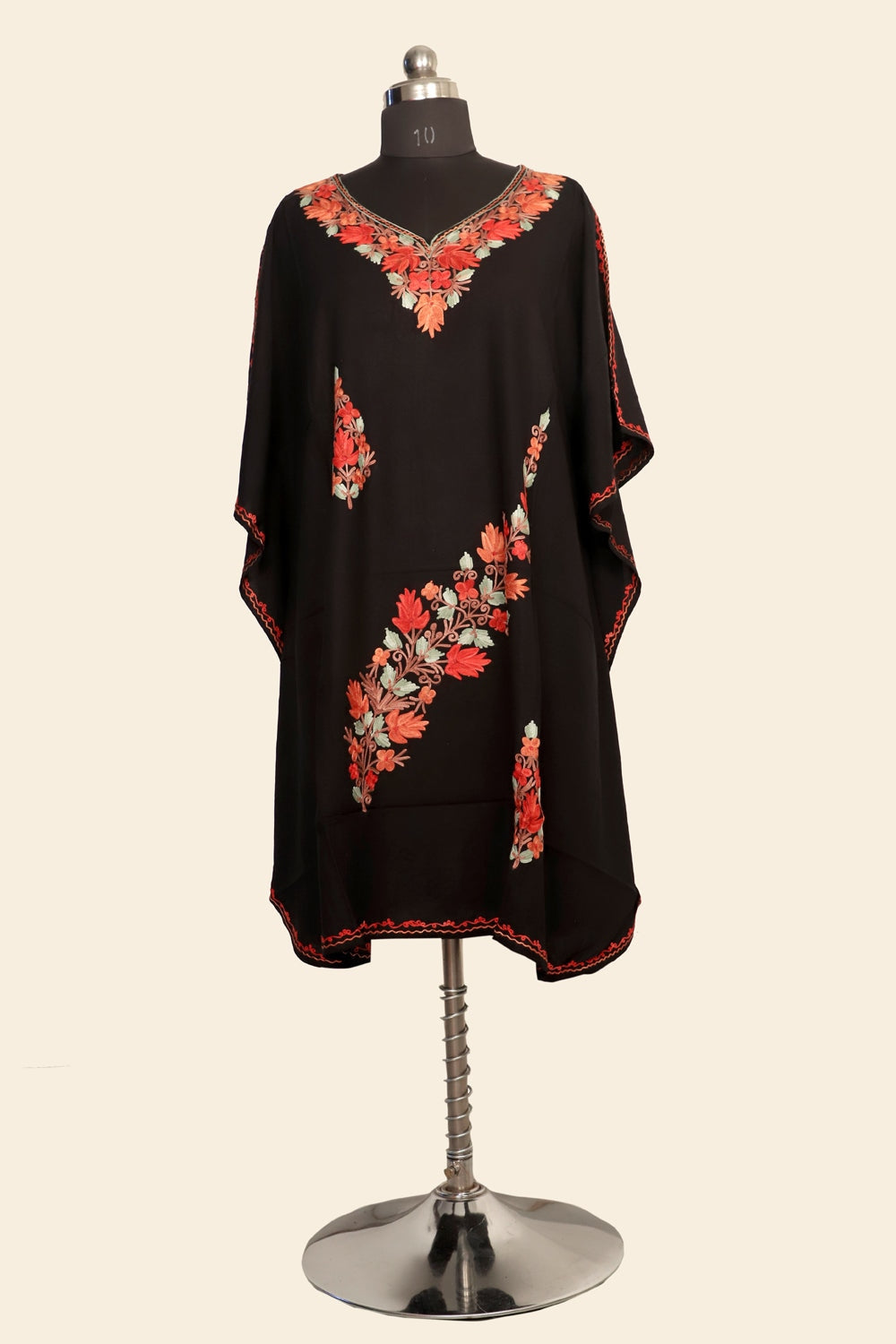 Black Colour Cotton Kashmiri Aari Work Designer Kaftan