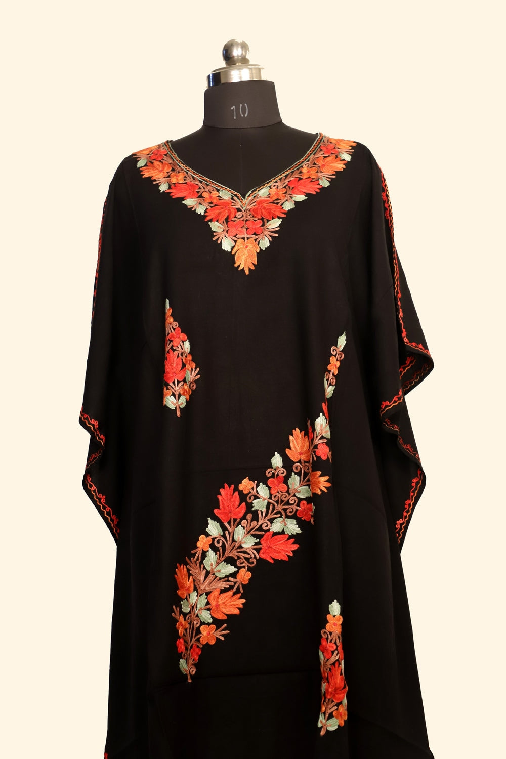 Black Colour Cotton Kashmiri Aari Work Designer Kaftan