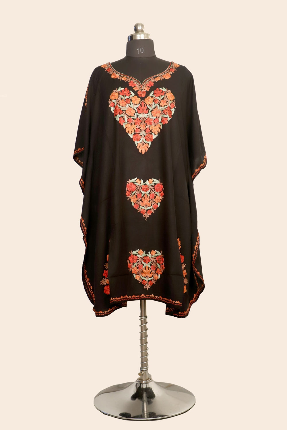 Black Colour Cotton Kashmiri Aari Work Designer Kaftan