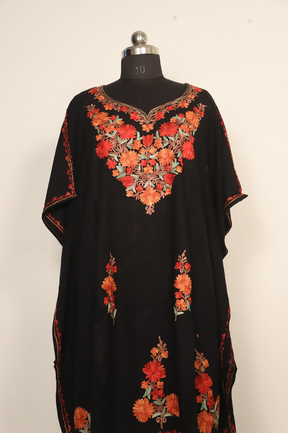 Black Colour Cotton Kashmiri Aari Work Designer Kaftan