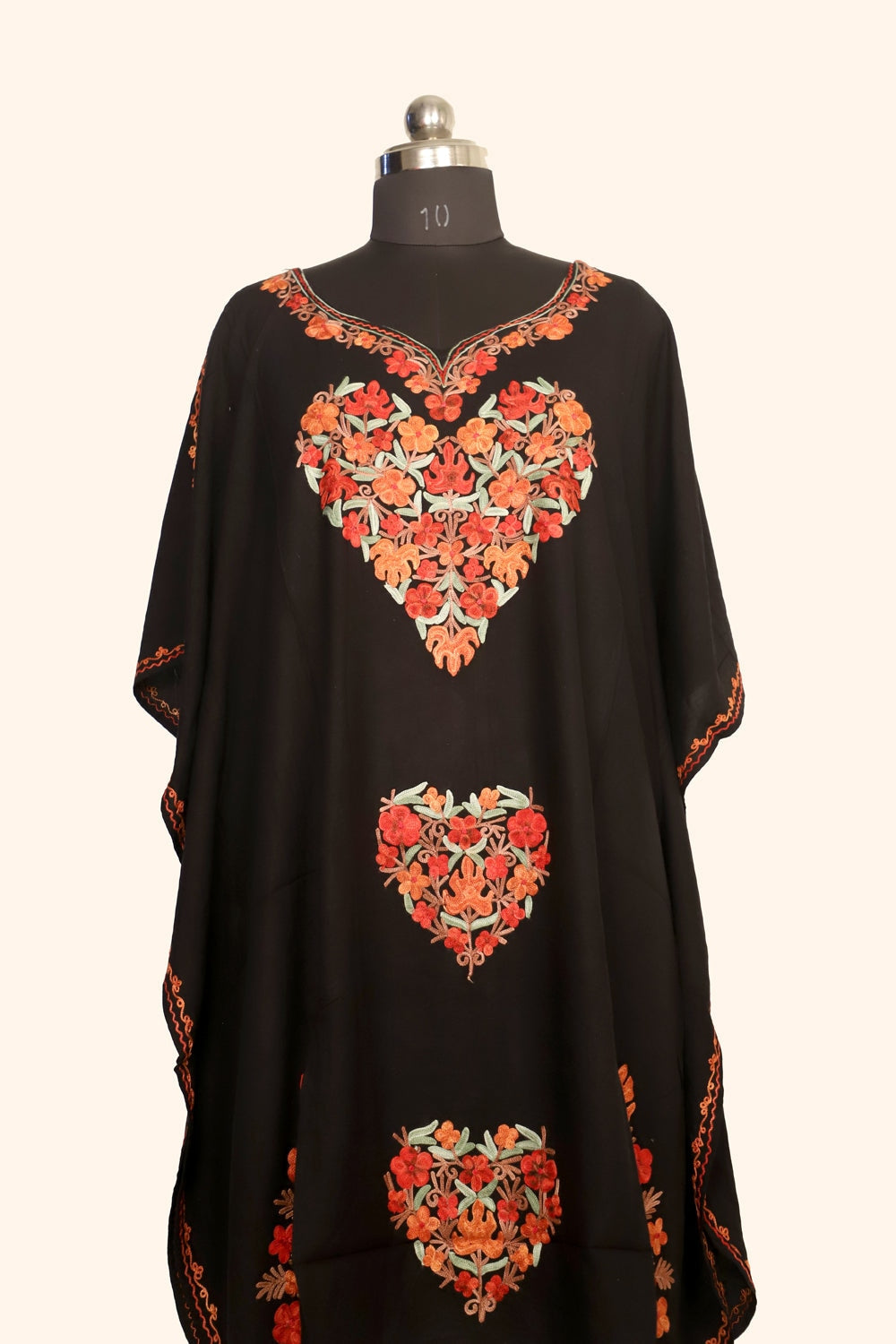 Black Colour Cotton Kashmiri Aari Work Designer Kaftan