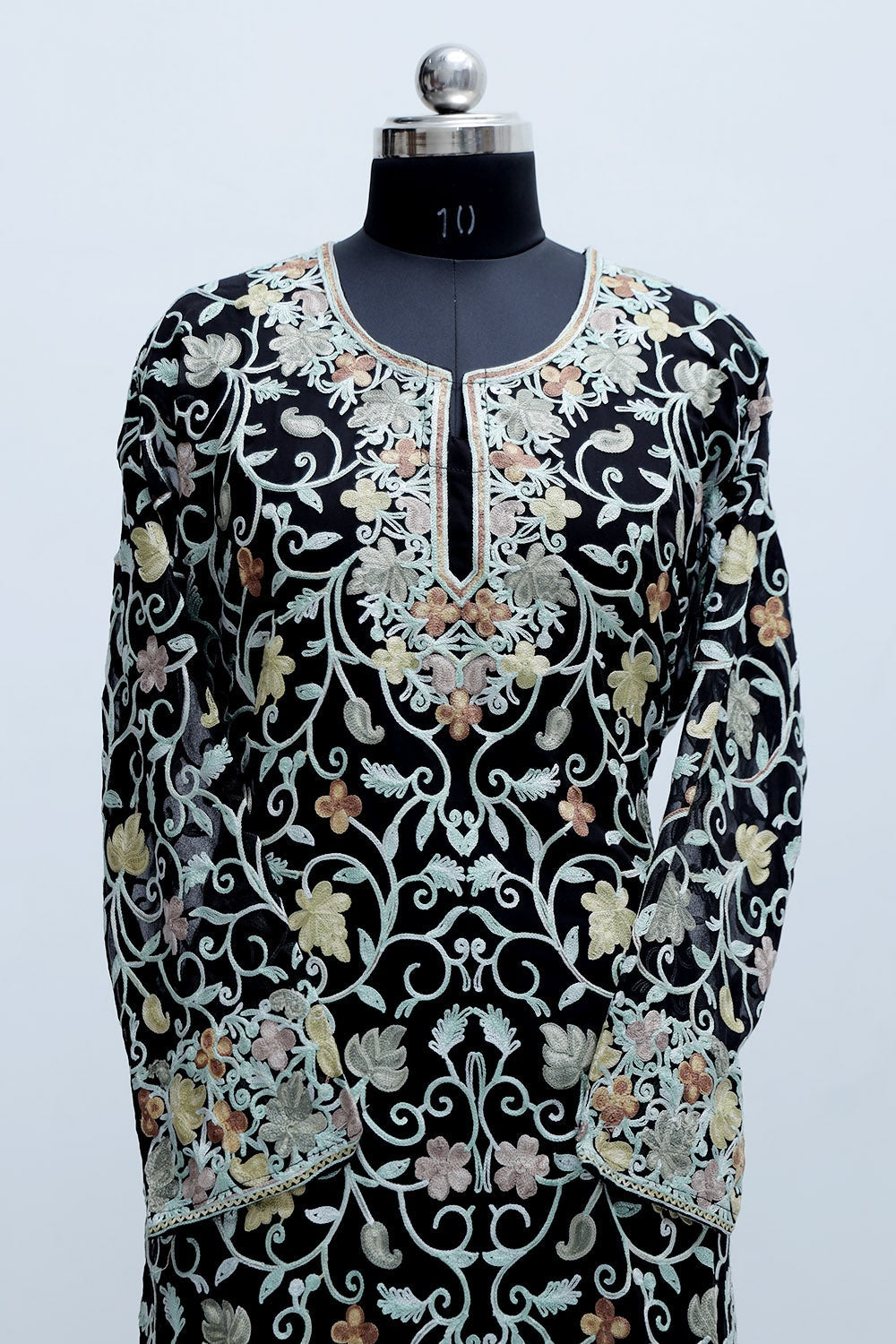 Black Colour Georgette Semi Stitched Kashmiri Kurti