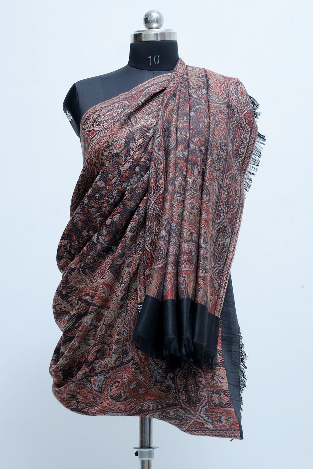 Black Colour Jamawar Shawl With Highly Defined Borders