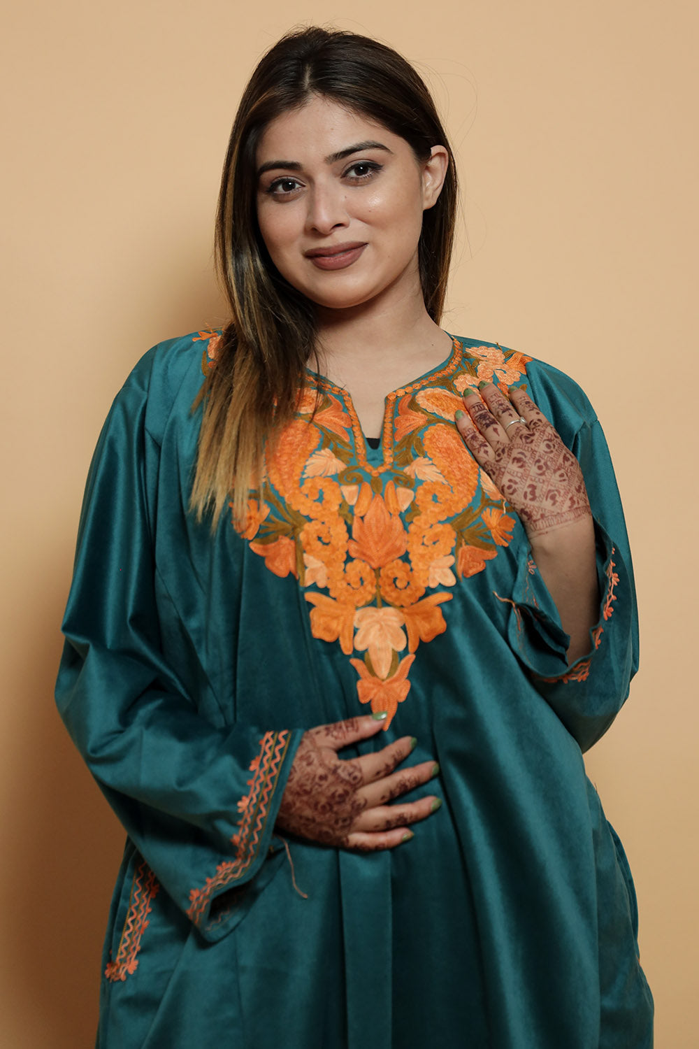 Blue Color Kashmiri Pheran Set With Kashida Aari Work