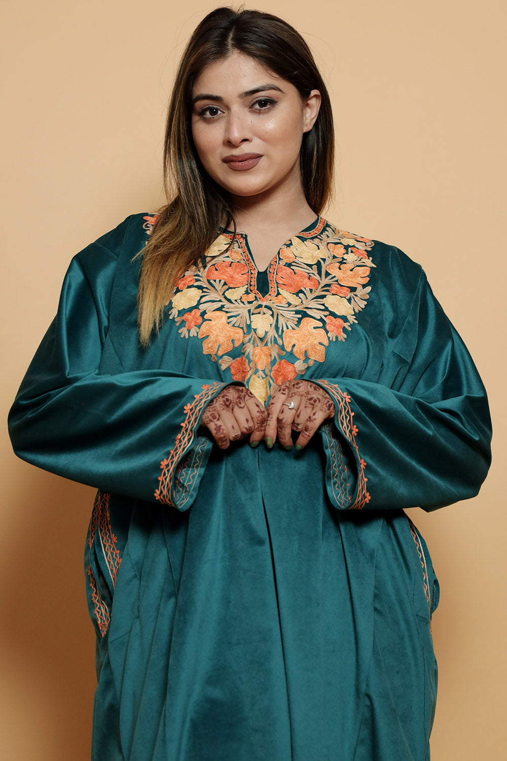 Blue Color Kashmiri Pheran Set With Kashida Aari Work