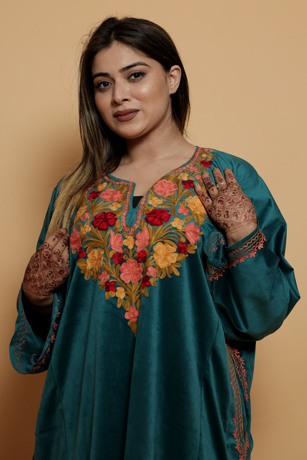 Blue Color Kashmiri Pheran Set With Kashida Aari Work